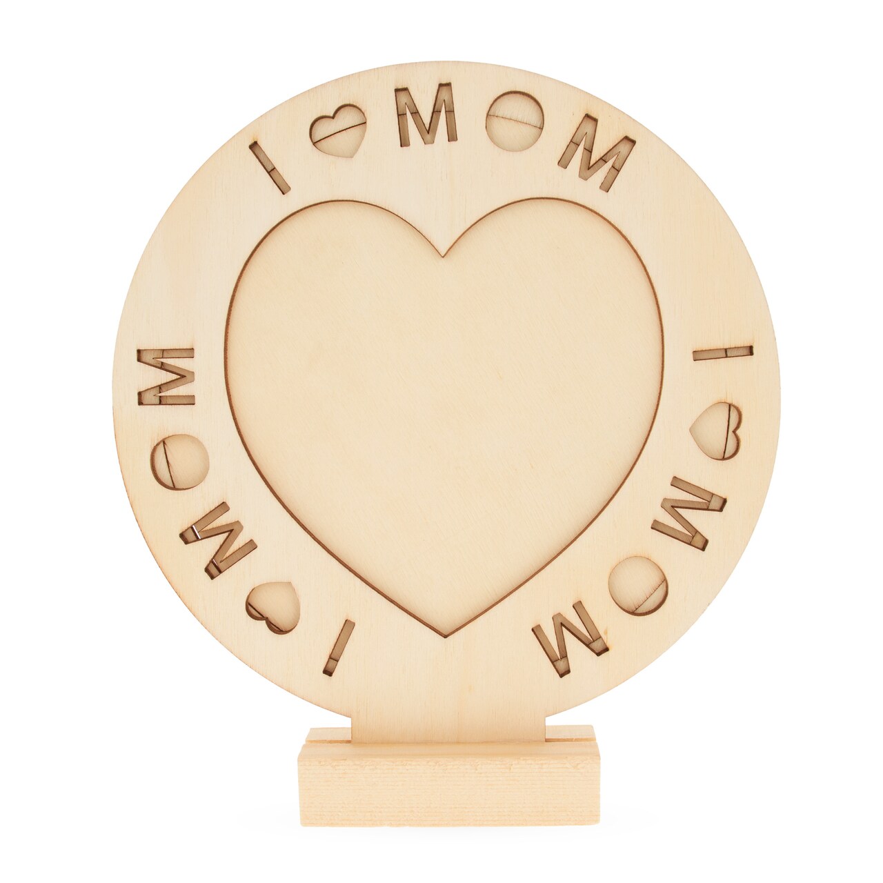 Unfinished Standing Wooden "I Love Mom" Picture Frame DIY Craft 6.7 Inches